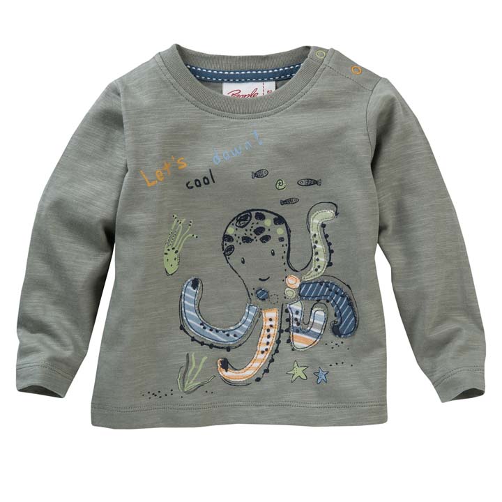 People Wear Organic - Baby Langarmshirt "Oktopus" khaki 62/68 von People Wear Organic