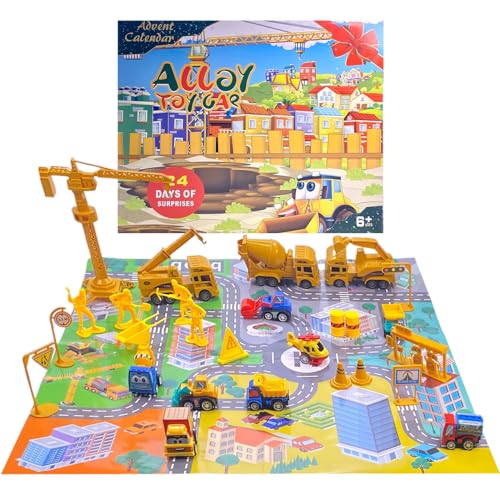 1 Set Toy Advent Calendar für Weihnachtslegierungsfahrzeugspielzeug mit verschiedenen Überraschungsautos 24 Tage Weihnachten Countdown-Geschenke für 3-8 Jahre alte Jungen Mädchen Weihnachtskalender von Peosaard