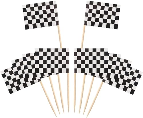 120 Pack karierte Rennflagge Zahnstocher Cupcake Picks Zahnstocher Fahnen Abendessen Flaggen Race Car Cake Toppers Dekorationen Partyzubehör, von Peosaard