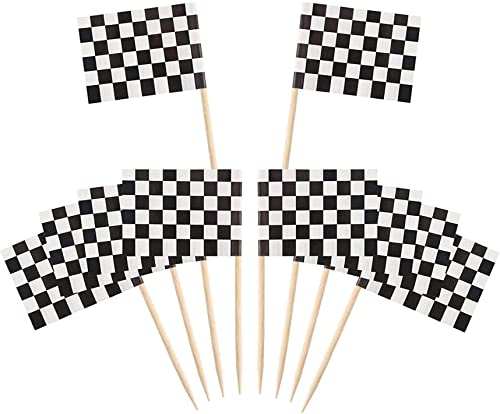 120 Pack karierte Rennflagge Zahnstocher Cupcake Picks Zahnstocher Fahnen Abendessen Flaggen Race Car Cake Toppers Dekorationen Partyzubehör von Peosaard