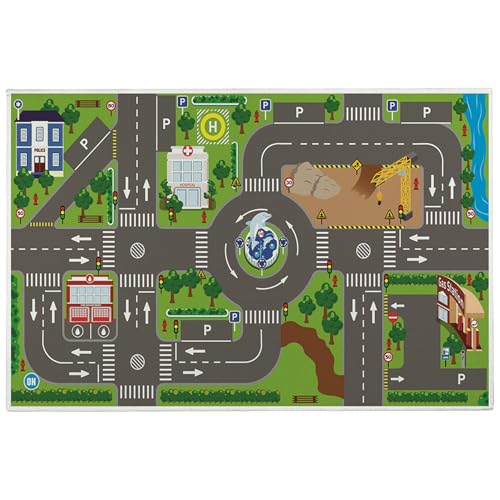 Auto Track Teppich, Road Teppich für Kinder 20x32 '' Auto Track Teppich Nicht -Slip -Baby -Spiel Mat City Life Fun Traffic Play Baby Crawling Matte mit Stichkante, Spielen, Lernen und Spaß sicher, Ba von Peosaard