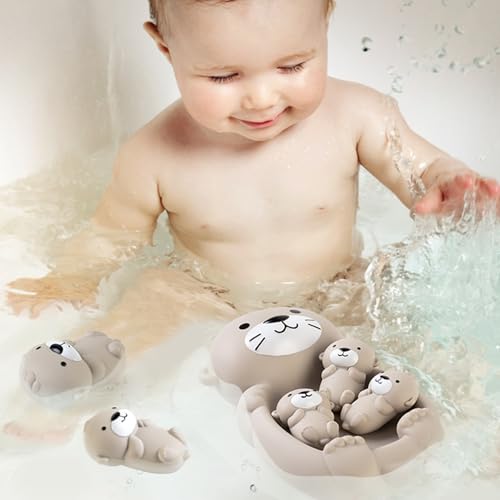 Babybadspielzeug, Eltern-Kind-Otter-schwimmendes Wasserspielzeug, pädagogische interaktive löchende weiche Squeeze Badespielzeug für Kinderbabys Kinder von Peosaard