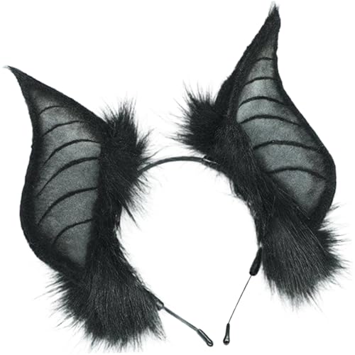 Fledermaus -Stirnband Gothic Halloween Fledermaus -Ohren Stirnband One Size Plüsch Fledermausohren Kopfstück für schicke Cosplay -Kostüm Halloween Party, Schwarze Stirnbänder für Frauen von Peosaard