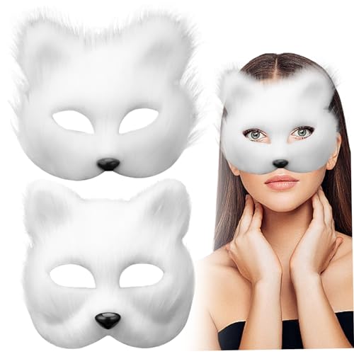 Fox Mask 2pcs Realistische Plüsch Therian Maske Halbgesicht dekorative weiße pelzige Maske Maskerade Animal Maske für Cosplay -Party Halloween, Pelzmaske von Peosaard