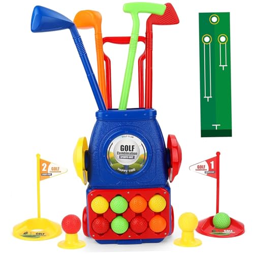 Kleinkind Golf -Set Spielzeug für Kinder, Golf -Koffer -Spiel -Spiel -Spielen umfasst 1 Wagen, 8 Bälle, 2 Basen, 2 Löcher, 4 Clubs und 1 Puting Matte, Indoor- und Outdoor -Spielzeug für Kleinkinder J von Peosaard