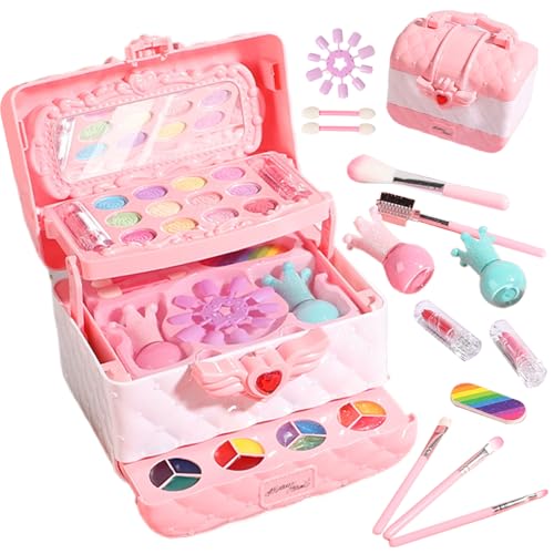 Make-up für Kinder, Kinder Make-up-Kit Waschbares kosmetisches Make-up-Kit, sichere und ungiftige kleine Mädchen Make-up-Set spielen echte Make-up-Mädchen-Spielzeug, Kinder, die 4 bis 6 Jahre alt sin von Peosaard