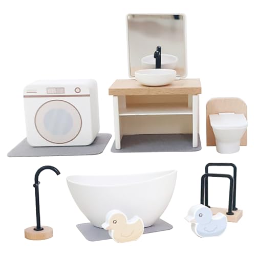 Miniaturpuppenhausmöbel, 1 Set Dollhouse Badezimmer Realistische Miniaturpuppenhausmöbel mit Mini -Toiletten -Waschmaschinen Badewanne, vorgetäuschte Spielpuppenzubehör, Puppenhausmöbel von Peosaard