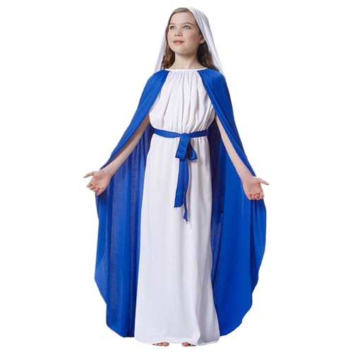 Peosaard Biblische Kostüme für Frauen, Jesus -Kostüm mit Kapuze -Kostüm beinhaltet einen Rock mit Umhang, weißem Kopftuch und Gürtel, religiöses Dress -up -Kostüm für Weihnacht Cosplay, für Kinder von Peosaard