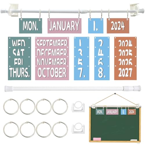 Peosaard Boho Flip-Kalender für Klassenzimmer 1-Set-Papier-Klassenzimmer Flip-Kalender mit verstellbarem Metallhalter Easy-Install-Flip-Kalender für Raum-Klassenzimmer-Dekoration Flip-Kalender von Peosaard