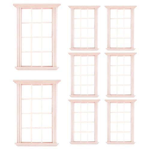 Peosaard Dollhouse Fenster 1:12 Skala 8pcs Holz Miniaturfenster Rahmen DIY Craft Mini Fenstermodell mit 12 Gitterpuppen Hausmöbeln für Puppenhauszubehör, Puppenhausfenster von Peosaard