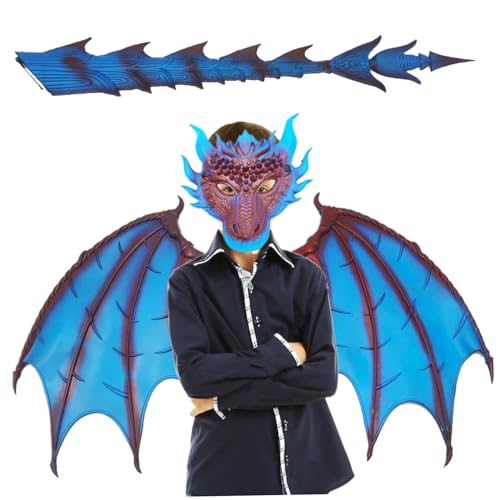 Peosaard Dragon Kostüm für Kinder, Evil Dragon Mask Wing Tail Set, Halloween Dragon Cosplay -Set, Foam Foldable Halloween Kostüme für Jungen Mädchen, Style3 von Peosaard