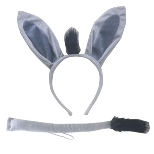 Peosaard Eselkostüm -Set, Eselohren und Schwanz für Kinder und Erwachsene, realistische Eselohren formabel plüschiger Eselschwanz, tierische Kostüme -Kostüm -Kit -Accessoires für Cosplay von Peosaard