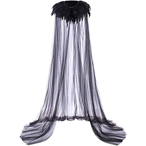 Peosaard Frauen Halloween böse Königin Witch Cosplay Umhang, Steampunk Schwarze Federn Halsband Vampire Cape von Peosaard