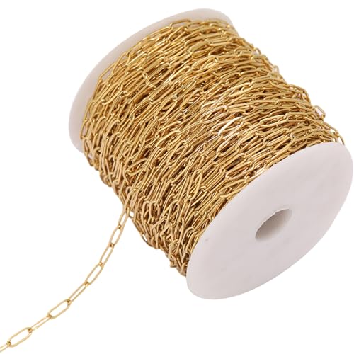 Peosaard Goldplattierte Messingpapierklammerkettenglieder, 10 -pcs -Gold -gefüllte Kette, unvollendete Paperklammungskette Halskette Armband Ohrringe DIY -Herstellung/32,8 Fuß von Peosaard