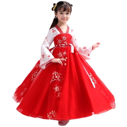 Peosaard Mädchen Altes chinesisches traditionelles Hanfus -Kleid, Mädchen Altes Stil Chinesisches Kleid, Elegantes chinesisches Neujahr traditioneller Tanganzug für Kinder/110 von Peosaard