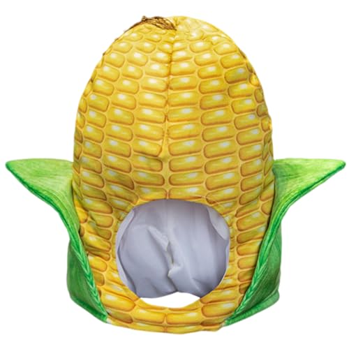 Peosaard Mais -Cob -Hüte, Neuheiten mit Lebensmittelkappen, realistischer Baumwollgefüllte lustiger Hut, klarer Druck niedlicher Maiskostüm für Kleid, Cosplay, Halloween von Peosaard