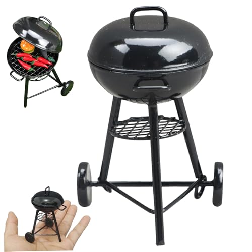 Peosaard Outdoor Grill, Miniaturgrill Ofen Modell 3,5 Zoll 1/12 Skala Realistische Runde Grill Puppenhaus Miniaturen Modellholzregal für Dollhouse Kitchen, 1 12 Skala Dollhouse Möbel von Peosaard