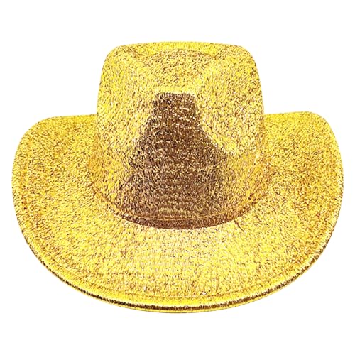 Peosaard Pailletten Cowboyhut, Funkelnde Roll -Up -Wide Brim Cowgirl Hut, Cotton Gold Cowboyhut mit lockiger Kante für Party, Cosplay, täglicher Verschleiß von Peosaard