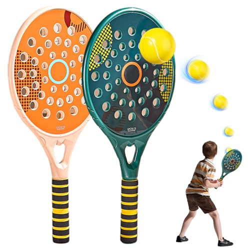 Peosaard Tennisschläger Set, wasserdichte Strand-Tennisschläger mit Luftloch, 18,1 x 8,7 Paddelschläger mit Nicht rutschem Griff, Tennisschläger mit elastischem Strand-Tennisball für Erwachsene von Peosaard