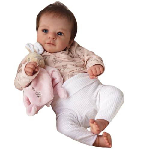 Realistische wiedergeborene Babys Dolls, gekleidete Babypuppe mit großem Auge, Baumwollkörper, Haare und Silikonarme und Beine, 19 Zoll entzückend kuschelndes Mädchenspielzeug für das Spielenspiel von Peosaard