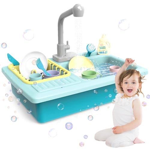 Toy Sink, Play Waschbecken mit fließendem Wasser Rollenspiele Kleinkind Girl Spielzeug mit sauberem Spielzeug lustige Bildungssimulation Spiel Sink Kitchen Spielset für Kinder, Kleinkind Waschbecken von Peosaard