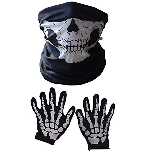 Peowuieu Maske Scary Skull Chin Maske Skeleton Ghost Hand Schuhe für Performances, Partys, Dress Up, Festivals (3 StüCk/Set) von Peowuieu