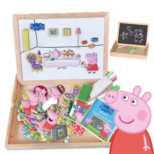 Doppelseitige Magnettafel Schwein Peppa - Holz Puzzle für Kinder - Spielzeug Magnettafel - Puzzle und Zeichnwand ab 3 Jahren - Lernen und Spielen - Peppa Schweinchen "Haus" von Peppa Pig