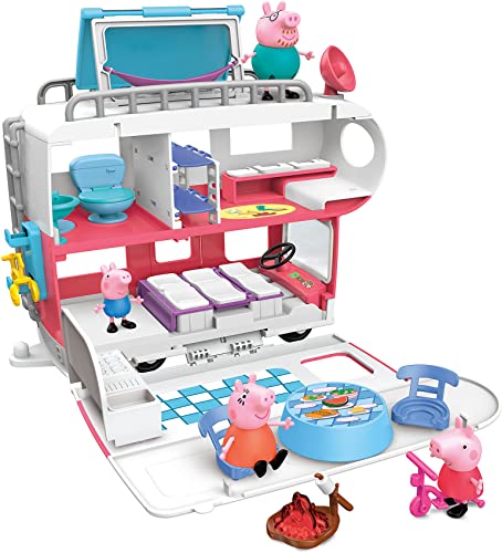 Peppa Pig Peppa’s Adventures Wohnmobil von Familie Wutz Vorschulspielzeug, umbaubares Fahrzeug, spielt Geräusche und Musik, ab 3 Jahren , Enthält Spielset, 4 Figuren und 13 Accessoires, geeignet von Peppa Pig