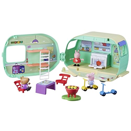 Peppa Pig Peppas Wohnanhänger Spielset, Auto-Spielzeug zum Öffnen mit zahlreichen Accessoires und 3 Spielfiguren, Trailer-Spielzeug für Campingabenteuer, für Kinder ab 3 Jahren von Peppa Pig