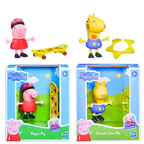 Toptoys2u Schnäppchenbündel Peppa Pig 8 cm bewegliche bewegliche Figur und Zubehör-Sets – Peppa Pig Skateboard & Gerald Giraffe von Peppa Pig