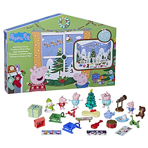 Peppa Pig Peppa's Kids Adventskalender, enthält 24 Überraschungsspielzeug, 4 Urlaubs-Peppa Pig Familienfiguren, ab 3 Jahren von Peppa Pig