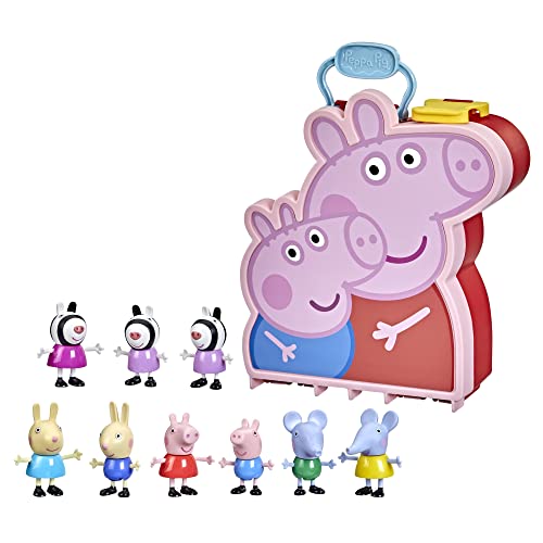 Peppa Pig Peppas Abenteuer Mallette Peppa, George und ihre Freunde, Vorschulspielzeug, 9 Figuren mit den Schwestern Zebra von Peppa Pig