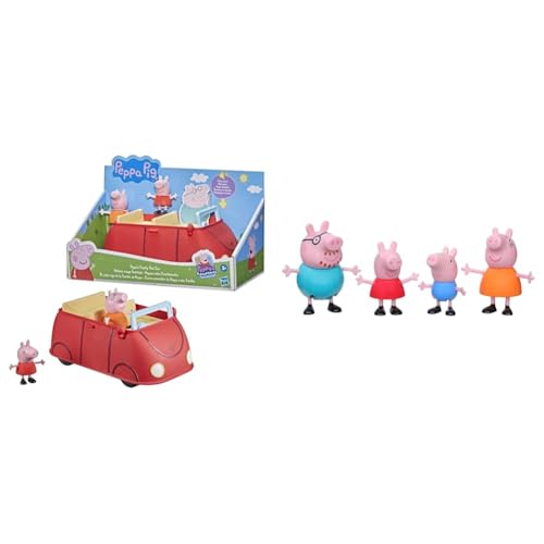 Peppa Pig Peppas rotes Familienauto mit Sprach- und Soundeffekten & Peppa’s Club Familie 4er-Pack Spielzeug, 4 Figuren der Familie Wutz in ihren bekannten Outfits, ab 3 Jahren von Peppa Pig