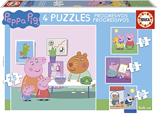 Educa - Peppa Pig Puzzle 4in1 | Puzzleset mit 12/16/20/25 Teilen, Puzzle für Kinder ab 3 Jahren (16817) von Educa