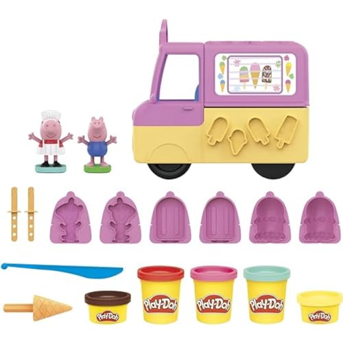 Play-Doh Peppa's Eiscreme-Spielset mit Eiswagen, Peppa und George Figuren und 5 Töpfen von Play-Doh