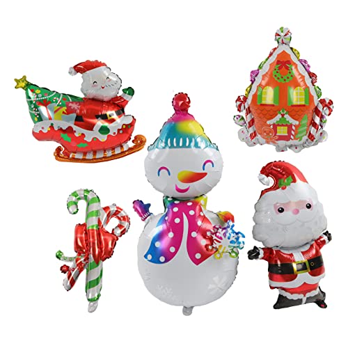 5 Stück Weihnachts-Folienballons, Weihnachts-Folienballons, Party-Dekorationen, Weihnachtsmann-Schneemann-Zuckerstangen-Ballon-Dekoration, Weihnachtsdekorations-Ballon-Set für von PerGar