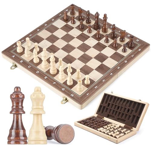 Peradix 38CM Schachspiel Hochwertig aus Holz,Schach Klappbares Schachbrett mit 34 Schachen(2 Extra Queens),Riesenschach Chess Set von Peradix