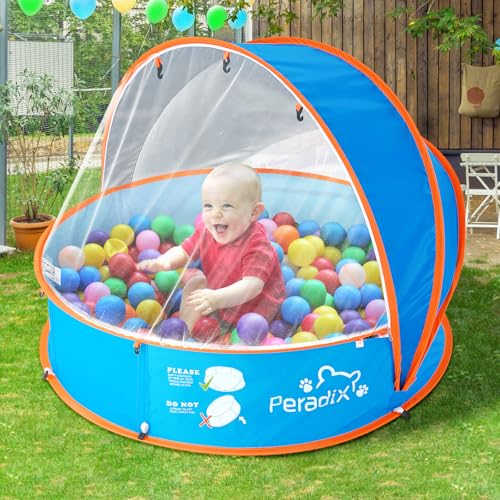 Peradix 4 in 1 Pop Up Baby Planschbecken,Babypool mit UV Schutz Bällepool, Baby Zelt Strandzelt mit Moskitonetz,Tragbare Spielzelt Bällebad Sonnenschutz Sommer für Jahre,(Blau) von Peradix