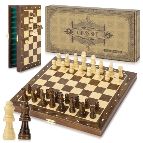 Peradix Magnetisches Schach,Schachbrett Holz Hochwertig,Schachspiel für Kinder Mit Staunton Schachfiguren,Klappbare Schachspiel für Anfänger Reisen 30cm /2 Extra Damen von Peradix