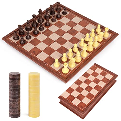 Peradix 2 in 1 Schachspiel Magnetisch Dame,Magnet Schachbrett, Klappbar Schach Reiseschach für Anfänger Kinder Weihnachts Geschenk,Schwarz und Weiß 25cm von Peradix