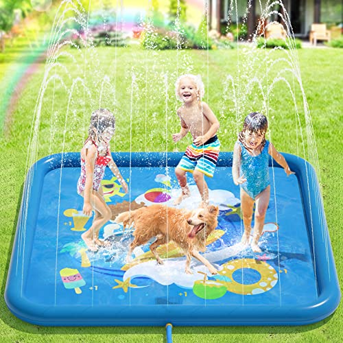 Peradix Splash Pad,170CM Sprinkler Wasser-Spielmatte Anti-Rutsch Splash Play Matte Sommer Outdoor Garten Kinder Spielzeug Sprinklerpool für Baby Party von Peradix