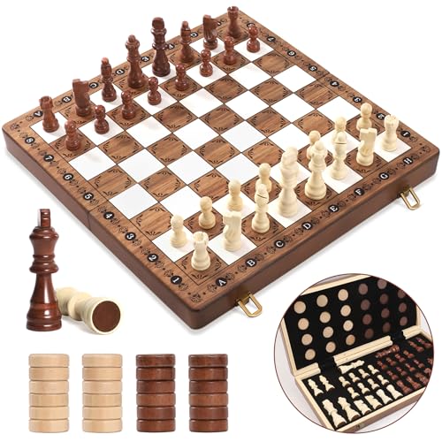 Perbabe 2 in 1 Schachspiel Magnetisches Schachspiel Holz 39x39cm Handgefertigtes Schachbrett aus Echtholz Faltbares Magnetisches Schachspiel für Kinder Erwachsene, Reisen Familie Aktivitäten Geschenk von Perbabe