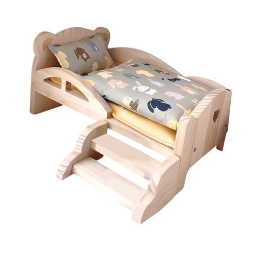 Perfeclan 1/12 Holz Puppe Miniatur Bett Holz möbel Niedliche Entwicklungs Spielzeug Simulation für Puppenhaus Dekoration Mädchen Urlaubs Geschenk, Bunny-bettwäsche-Set von Perfeclan