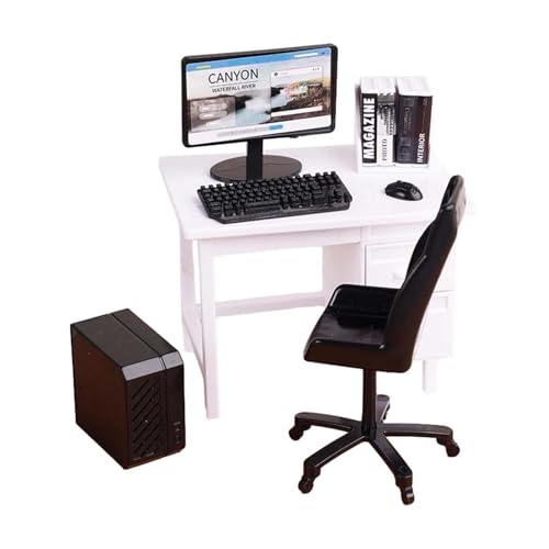 Perfeclan 1/12 Miniatur-Computertisch und -Stuhl, Mini-Büroschreibtisch-Stuhl-Set mit Tastaturmodell für DIY-Projekte, Dekorationszubehör, Weiß Perfeclan 1/12 Miniatur-Computertisch und -Stuhl, Mini-Büroschreibtisch-Stuhl-Set mit Tastaturmodell für DIY-Projekte, Dekorationszubehör, Weiß von Perfeclan