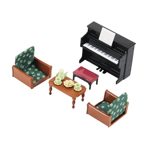 Perfeclan 1/12 Puppenhaus Klavier Sofa Set Couchtisch Rollenspiel Requisiten Miniatur Klavier Miniaturmöbel für Badezimmer Garten Flur von Perfeclan