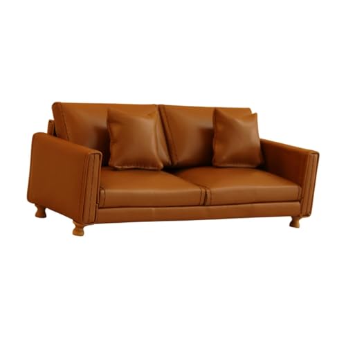 Perfeclan 1/12 Puppenhaus Sofa Simulation Zubehör Spielzeug Landschaft liefert Möbel Puppe Zubehör Dekoration für Schlafzimmer Home Decor, Braunes Doppelsofa von Perfeclan