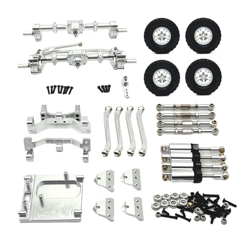 Perfeclan 1/12 Vorder- und Hinterachsen-Set, Upgrade-Kit, Ersatz-Spurstangensitz, Stoßdämpferhalterung für MN99S RC-Fahrzeuge, DIY-Zubehör, LKWs, Silber von Perfeclan