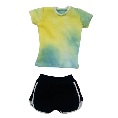 Perfeclan 1/6 -Skala Kurzarm -Hemd mit Shorts Casual Short Sleeve Cosplay -Sommertops Running Shorts für 12 -Zoll -Figuren Zubehör, Gelb von Perfeclan