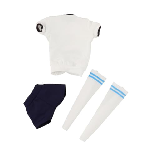 Perfeclan 1/6 weibliche Figur Kleidung Mode Kurzarm und Shorts Basic Casual Mini handgefertigt für 12'' Zoll weibliche Action-Figur, Weiß Blau Lockere Passform von Perfeclan