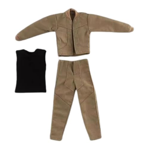 Perfeclan 1:12 Actionfigur-Kleidung, Jacke, Hose und Tanktops, trendiges Mini-Modekostüm-Outfit für 6 Zoll große männliche Actionfiguren, Khaki von Perfeclan